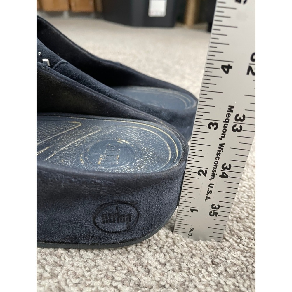 FitFlop Sandals Womens 9 Blue Stud Metallic Strappy Wedge Slip On Comfort Casual - Picture 10 of 10